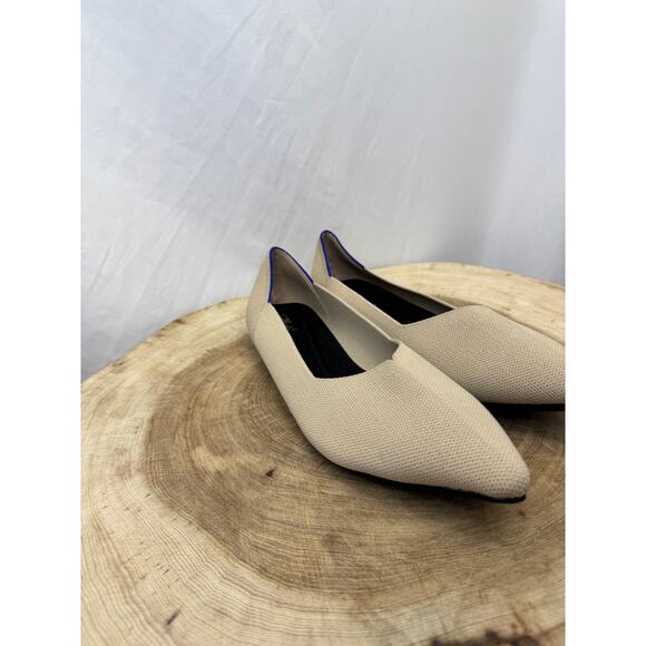 Beige with Blue Knit Pointed Ballerina Flats - Size 11.5 - Picture 5 of 11